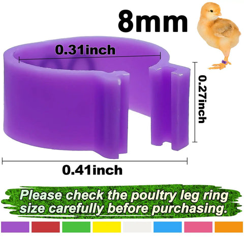 Super Handy Eighty Pack Of Eight Millimeter Numbered Leg Bands In Eight Vibrant Colors Perfect For Identifying Your Quail Pigeon Finch Dove Lovebird And Other Small Birds With Easy Clip On Design shown in purple clip-on ring