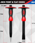 11-inch point and flat chisels with hand protection, heavy duty chrome vanadium steel for stone, brick, and concrete projects