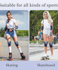 Women wearing Pro Grade Knee Pads Elbow Pads And Wrist Guards Protective Gear Set For Skateboard And Roller Skating Size M
