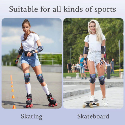 Women wearing Pro Grade Knee Pads Elbow Pads And Wrist Guards Protective Gear Set For Skateboard And Roller Skating Size M