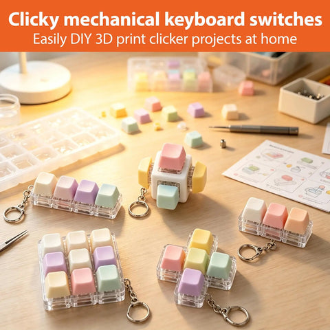 120 Pack Blue MX-Compatible 3-Pin Mechanical Keyboard Switches With Switch Puller, Cleaning Brush, And Cloth DIY 3D print clicker projects