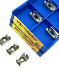 Top Rated Indexable Carbide Lathe Tool Apkt1135 G2 H01 with multiple inserts in a blue holder, ideal for aluminum and steel turning.