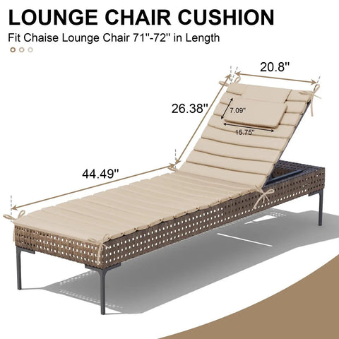 Chaise Lounge Cushion Outdoor Set Of 2 Foldable Waterproof Lounger Cushions With Straps Built In Headrest Pillow Beige