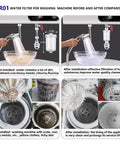 1 Micron High Density Washing Machine Water Filter System before and after comparison, showing filtration effectiveness