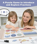 Child and adult learning fractions with Hands On Fraction Learning Puzzle Set With Magnetic Tiles And Fraction Circles For Kids