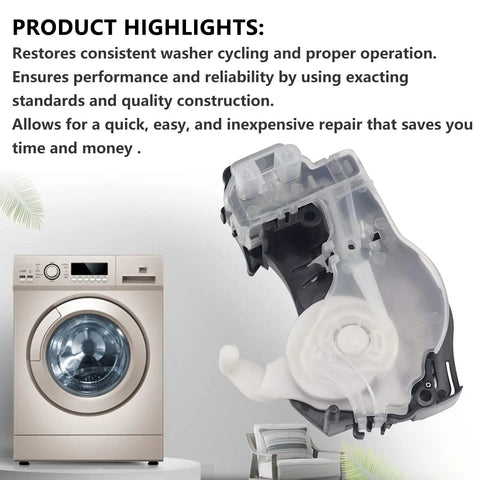Washer Shift Actuator Replacement For Whirlpool Washers Plug And Play Direct Fit Replaces W10913953 shown beside washing machine.