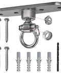 Beefy Heavy Duty Swing Hanger With 180 And 360 Degree Bearings for swings, chairs, and hammocks with screws and drill bit.