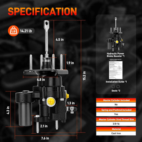 Diagram of Dodge Ram Hydraulic Power Brake Booster 2019 To 2025 2500 3500 Fit 6.4L V8 Gas And 6.7L Diesel detailing dimensions
