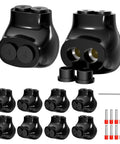Heavy Duty 2 Port Insulated Wire Connector for 4 to 14 AWG Aluminum to Copper Cables, Single Side Entry, Black Aluminum Wire Connector with Slotted Allen Hex, 10 Pack, Great for DIY Auto and Industrial Electrical Jobs, black 2-port connector and hex key
