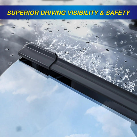 Close-up of silicone wiper blade beading water, Windshield Wiper Blades Set For Kia Sorento 2016 2020 And Hyundai Santa Fe 2019 2023