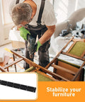 Heavy Duty Raised Garden Bed Corner Brackets 4 Pack Solid Black Metal L Brackets 90 Degree Angle Connectors in use for furniture stabilization.