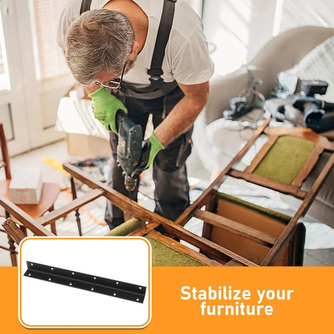 Heavy Duty Raised Garden Bed Corner Brackets 4 Pack Solid Black Metal L Brackets 90 Degree Angle Connectors in use for furniture stabilization.