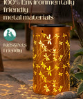 Dragonfly Solar Lantern Outdoor Decor For Patio And Garden, Waterproof Metal Hanging Light With LED Warm Glow, lit on patio