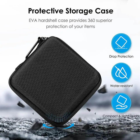 Slick Tech Gear Stash For Macbook Chargers Cables And Power Banks Keeps Your Earbuds Flash Drives Mouse And Essentials Snug With Zero Hassle Daily Carry Vibe black EVA hardshell case for tech accessories storage.