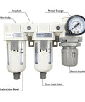 Front view of 3/8 Inch NPT Compressed Air Filter And Regulator Combo With Water And Oil Trap Separator, Air Drying System With Gauge