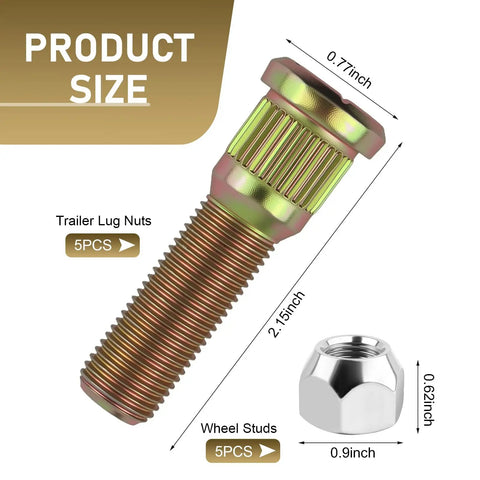 Awesome 5 Pack Trailer Wheel Studs And Lug Nuts Kit With Precise 1/2 Inch 20 Thread Design For Universal Car Fitment Plus Easy Direct Replacement Parts For Quick Repairs On Most Rides