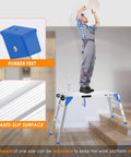 Man changing light bulb using Adjustable Aluminum Work Platform 330 Lb Capacity, Height 24 To 35 Inches, Portable Folding Step Stool Ladder With Non Slip Feet.