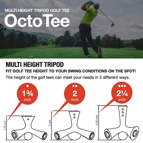 Adjustable Height Flexible Golf Tee Tripod Set For Indoor And Outdoor Play diagram showing multiple tee height options