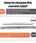 Guide on measuring bicycle spoke length with ruler for Beefy 14G Black Straight Pull Bicycle Spokes Set.
