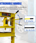 Detachable handle of Badass 20 Ton Hydraulic Shop Press Hella Sturdy H Frame Build with 18" length for easy pressure application.