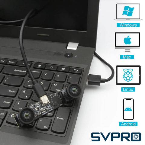 High Speed 1200P 60FPS Global Shutter USB Camera With Dual M12 Lenses on laptop, compatible with Windows, Linux, Android, Raspberry Pi
