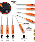 8 Piece Specialty Pick and Driver Set With Scraper, Pro Grade Precision Picks and Hooks, Chrome Vanadium Steel Shafts