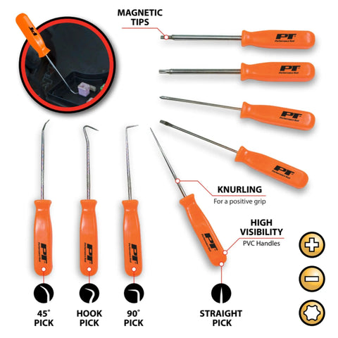 8 Piece Specialty Pick and Driver Set With Scraper, Pro Grade Precision Picks and Hooks, Chrome Vanadium Steel Shafts