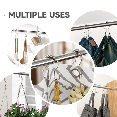 Rustproof Brushed Nickel Shower Curtain Hooks Set With Double Glide Design for versatile home hanging solutions