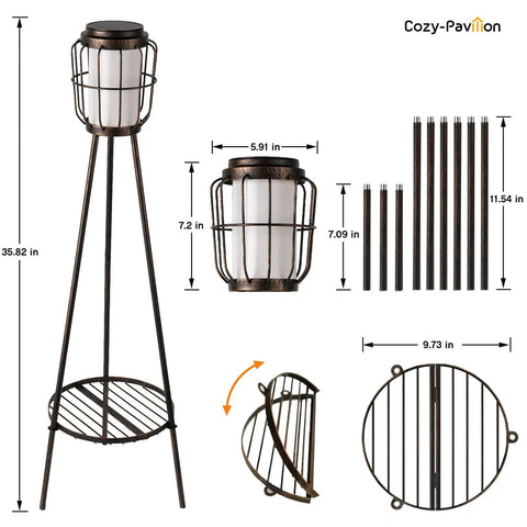 Solar Powered Plant Stand Lights 2 Pack Bronze Outdoor Floor Lamps For Deck And Porch Waterproof Garden Stand With Built In Light Auto On Off 40 Lumen Glow 8 To 12 Hour Run Time 2 In 1 Metal Yard Decor For Plants No Fuss Setup