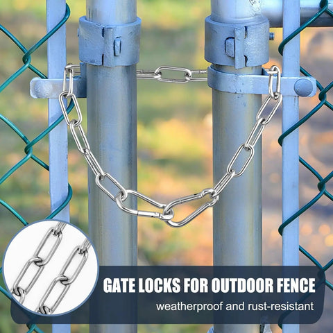 Heavy Duty Gate Chain For Outdoor Fence Made From 304 Stainless Steel Weatherproof Hanging Chain For Garden Yard And Farm Use Strong Load Bearing Silver Built Tough For Any Gate Weather Resistant shown used to secure metal gate