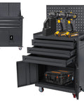 Heavy Duty Rolling Tool Chest On Wheels With Locking Drawers And Soft Liners Rustproof Steel Cabinet For Garage Workshop And Warehouse Tough As Nails Tool Storage With Easy Glide Wheels And Secure Locking System, black cabinet open