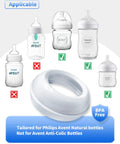 Smooth Swap Replacement Baby Bottle Nipple Ring Collars For Philips Avent Natural And Glass Bottles, showing compatibility with various bottles.