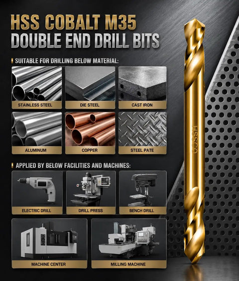 Beefy Double End Cobalt Drill Bit Set One Eighth Inch Stubby Body For Steel Metal Iron Ten Pack Dual Cutting Points Delivers Long Life And Fast, Clean Holes In Hard Materials