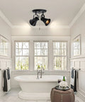 Two Light Black Track Lighting With Pull Chain Industrial Adjustable Ceiling Light Fixture in a bathroom setting
