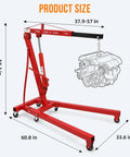 Heavy Duty Hydraulic Engine Hoist And Cherry Picker Shop Rig For Gearheads 2 Ton 4400 LBS Lift Capacity showing size dimensions and engine lift.
