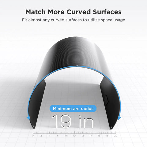 19-inch bend radius of 100W Ultra Thin Flexible Solar Panel 12V 23 Percent High Efficiency ETFE Monocrystalline Panel With 240 Degree Bendable Design For Solar Generators Power Stations RV Marine 5th Wheel Trailer Van SUV