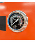 Pressure gauge showing capacity on Heavy Duty 75 Ton Hydraulic Shop Press With Air Assist And Dual Pistons.