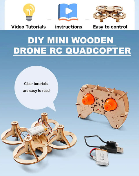 Hands On Wooden Drone Building Kit For Beginners Build Your Own RC Quadrotor With 4 Axis Flight Mini Wood Drone Model and controller