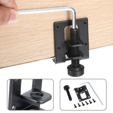 Eight Pack Adjustable Furniture Leveling Feet Set With 2.2 Inch L Shaped Levelers mounted on wooden surface