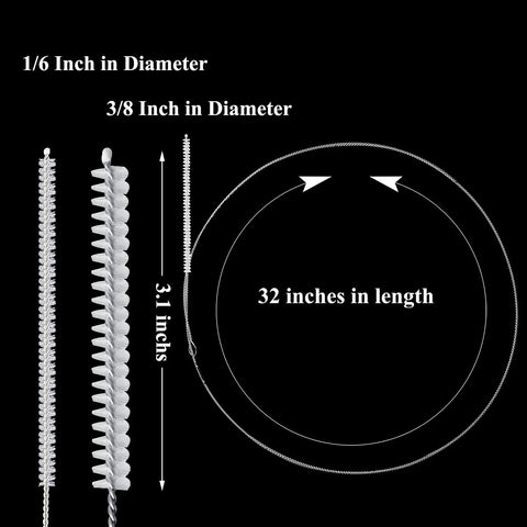 Four Piece Long Tube Brush Set For Cleaning Feeding Tubes And Straws 32 Inches Reach Nylon Bristles Soft Head Great For Narrow Passages And Stubborn Residue Easy Reach Cleaning Tool, 1/6 and 3/8 inch sizes