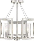 Marco Pewter Semi-Flush Pendant Light With Clear Glass Cylinders, Modern Low-Profile Ceiling Fixture in geometric design