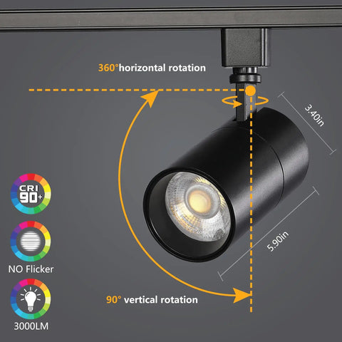 3 Color Selectable 30W H Track Lighting Heads Pack Of 4, Dimmable LED Track Lights With 36 Degree Beam, adjustable rotation