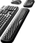 Ergonomic Wrist Rest For Keyboard And Mouse, Memory Foam Arm Cushion With Soft Lycra Cover next to keyboard and mouse.