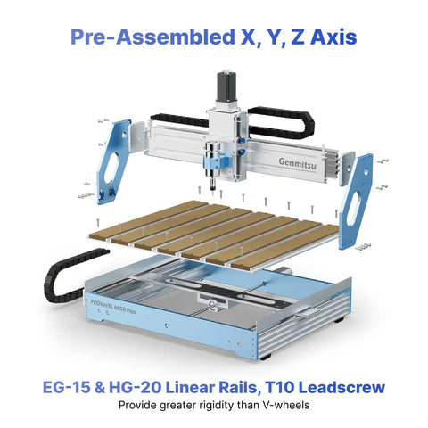 Image of ProVerXL 6050 Plus CNC Router for Metal Wood Acrylic MDF Carving, showing pre-assembled X, Y, Z axis with dual linear rails.