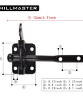 Heavy Duty Gate Latch Set For Wooden Fences Self Closing Latch diagram with measurements, black finish zinc plated