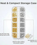 All In One Jewelry Making Kit With 1200 Pcs Small Open Jump Rings In Gold And Silver Assorted Sizes in storage case
