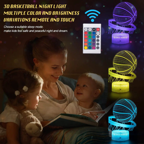 Basketball 3D Illusion Night Light With 16 Color Dimmable LEDs Remote Control And Smart Touch with joyful family scene.