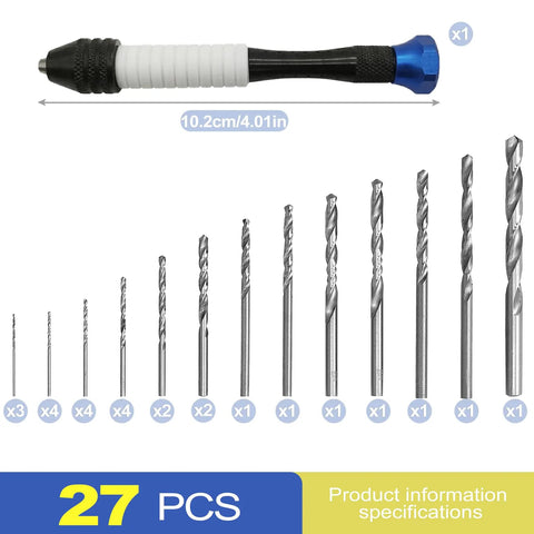 Top Notch Pen Style Pinvice And Micro Drill Bit Set, 26 Pc Hss Handheld Manual Kit for precise drilling tasks and bead craft.