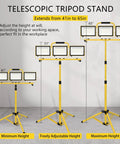 Beast 21,000 Lumen Dual Head LED Work Light With Stand showcasing telescopic tripod heights from 41 to 65 inches.