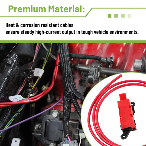 Close-up of Straight Shot Plug And Play Alternator Stator Swap Wiring Cable Conversion Harness Kit for Ford with heat resistant cables.
